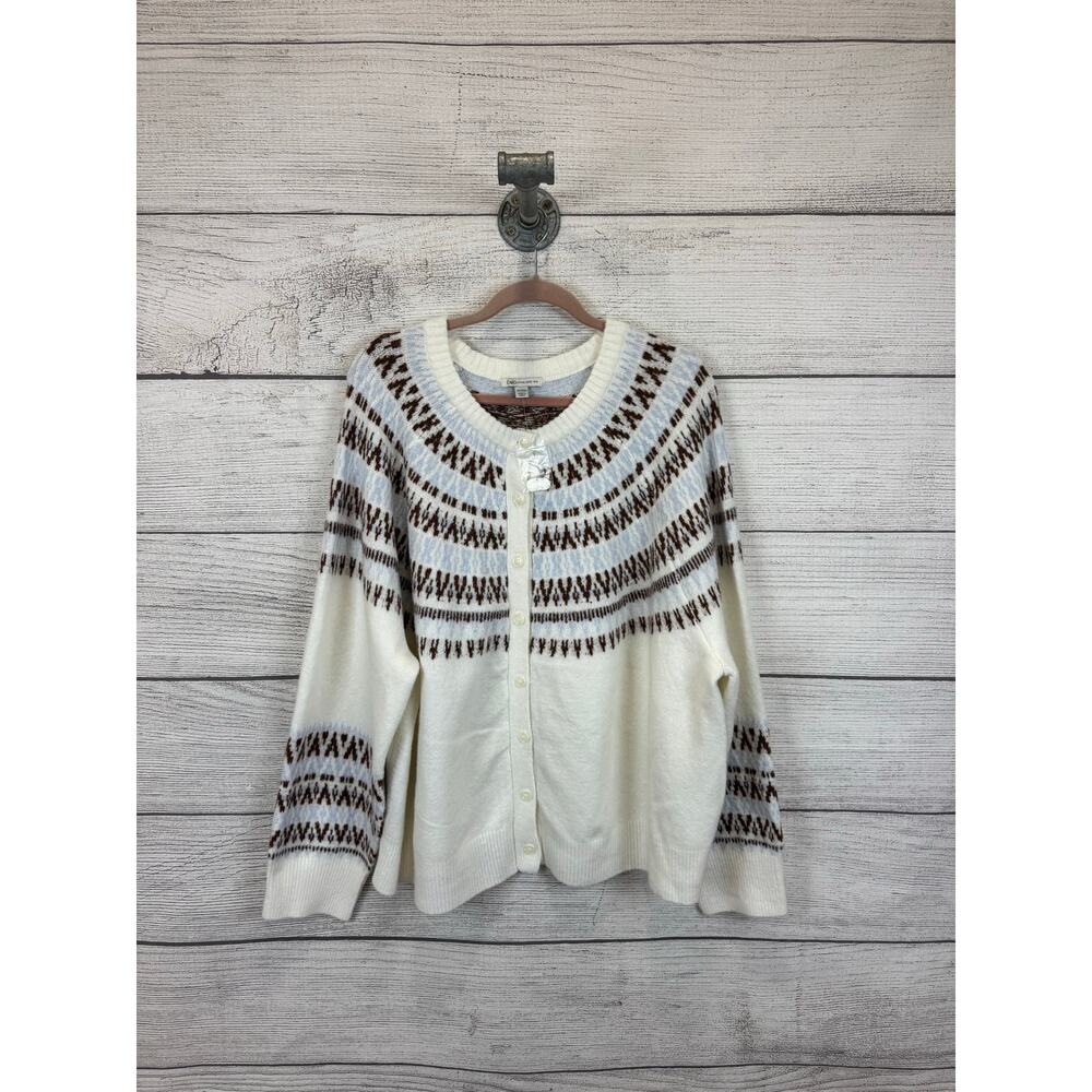 Cato Plus Size White Brown Button Front Knit Cardigan Size 26/28W